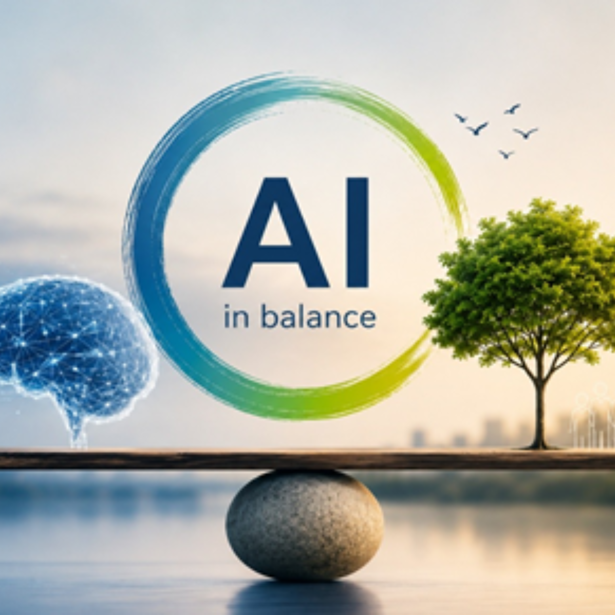Affiche AI in balance – Intelligence artificielle, société et développement durable