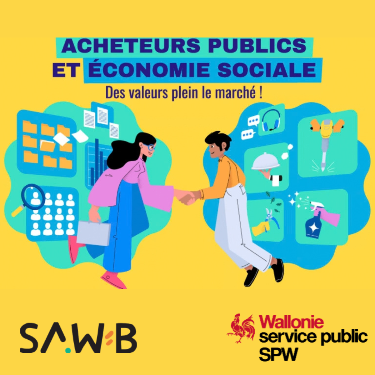 Affiche Acheteurs publics et Economie sociale: des valeurs plein le marché!