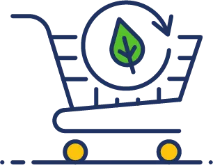 chariot représentant des achats responsables avec une feuille verte