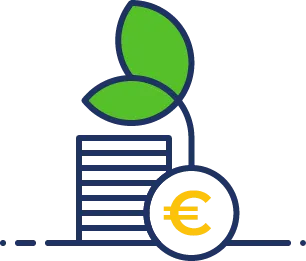 icône sur la finance durable avec le sigle euro et une feuille verte
