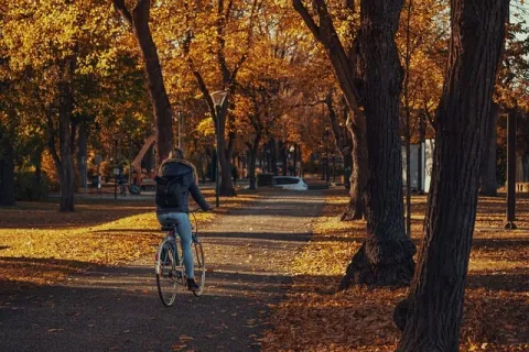 femme sur un vélo en automne