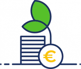 icône sur la finance durable avec le sigle euro et une feuille verte